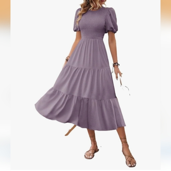 Dresses & Skirts - Summer Beach Dress Elegant Lavender Tiered Skirt Women's Dress